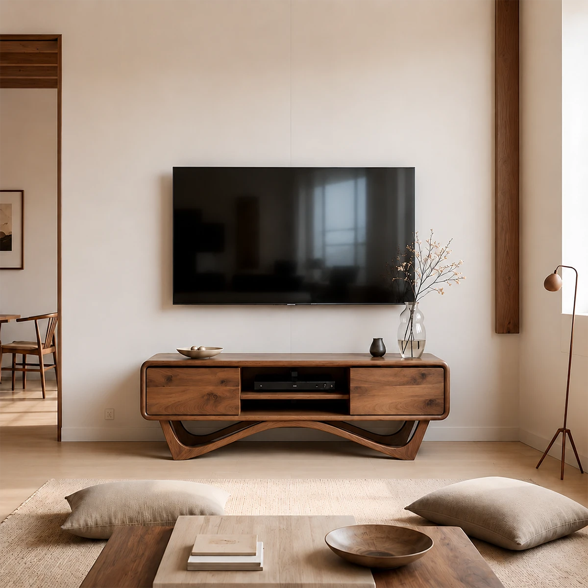 Solid Wood TV Stand with Angled Base Frame and Storage Compartments - ArborisWood - 14