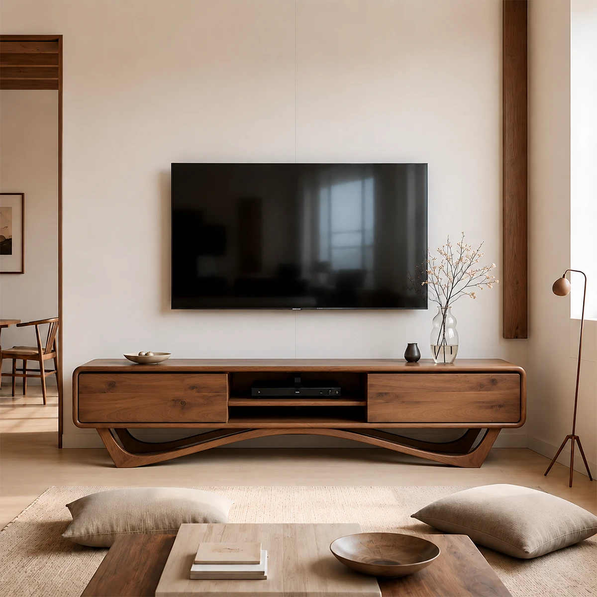 Solid Wood TV Stand with Angled Base Frame and Storage Compartments - ArborisWood - 16