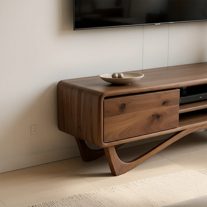 Solid Wood TV Stand with Angled Base Frame and Storage Compartments - ArborisWood - 4