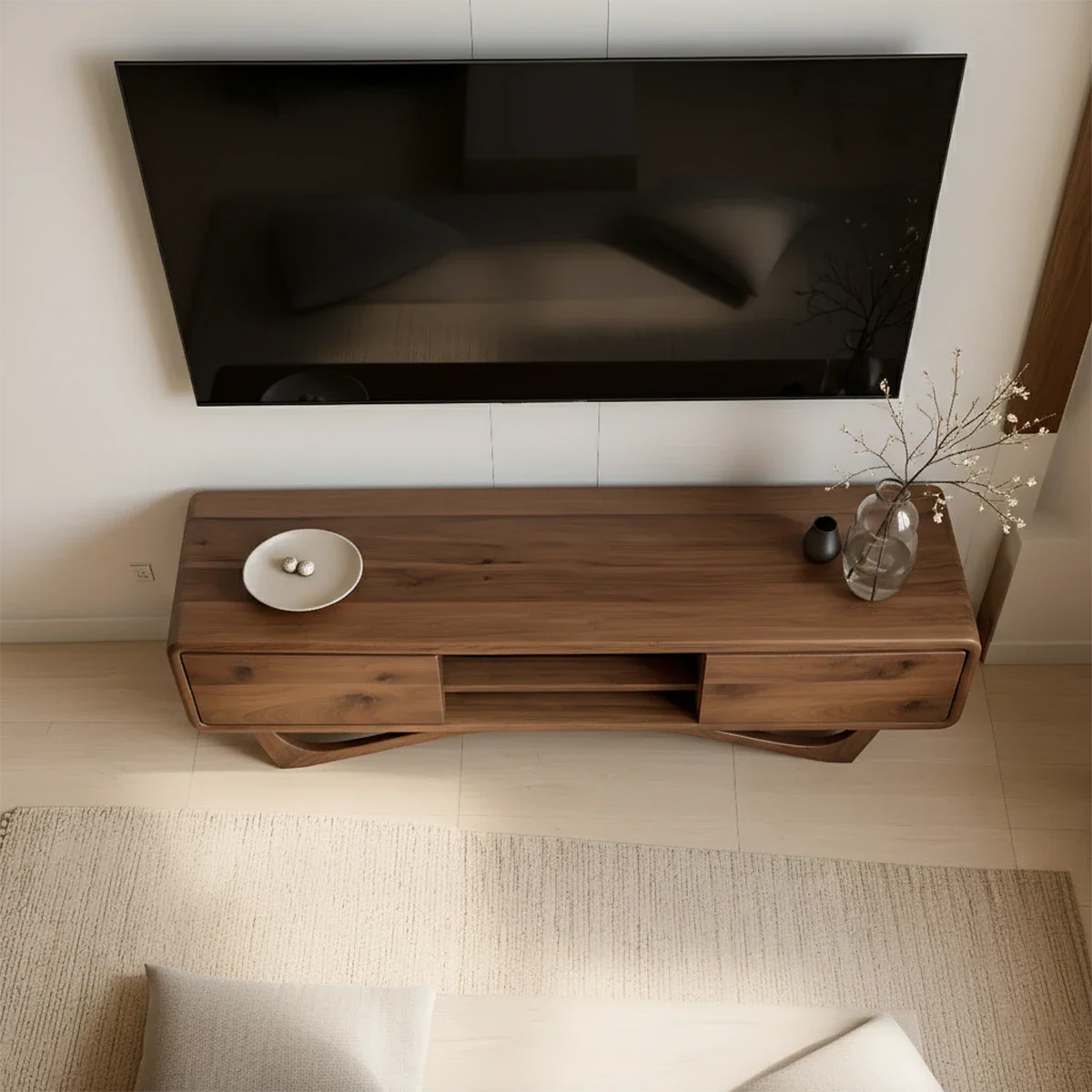 Solid Wood TV Stand with Angled Base Frame and Storage Compartments - ArborisWood - 6