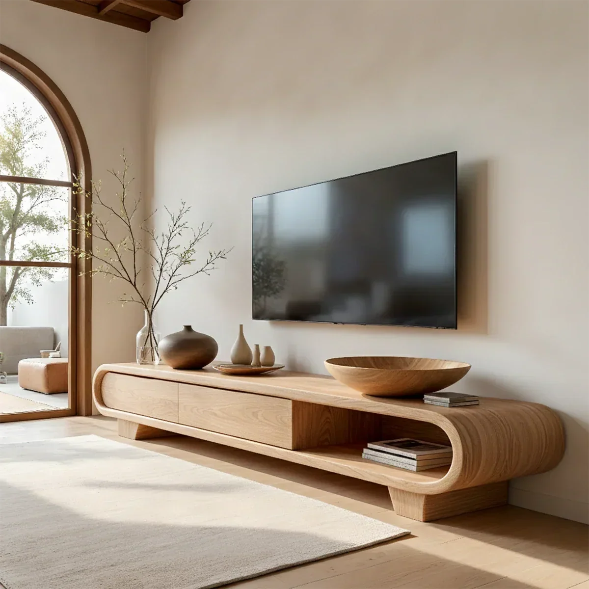 Solid Wood TV Stand with Low Profile Design and Rounded End Frame - Arboriswood - 10