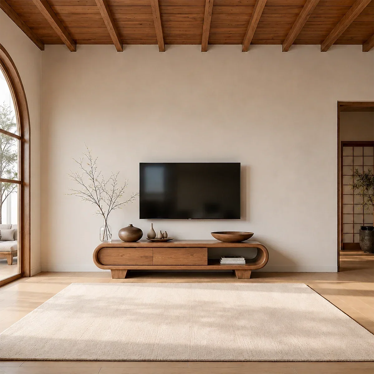 Solid Wood TV Stand with Low Profile Design and Rounded End Frame - Arboriswood - 14