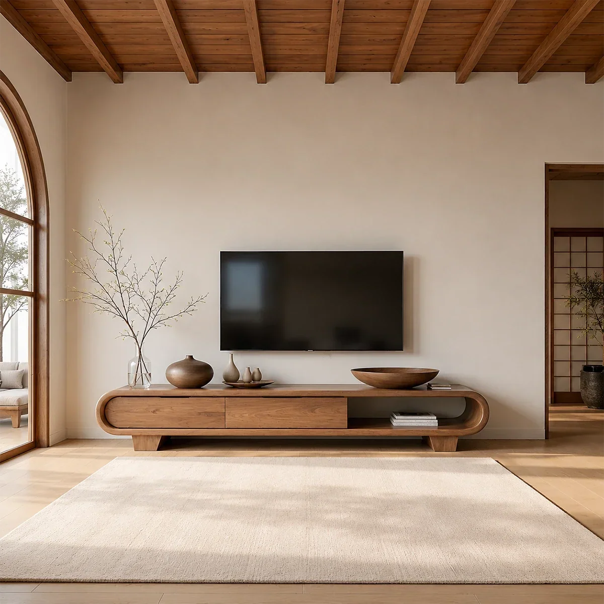 Solid Wood TV Stand with Low Profile Design and Rounded End Frame - Arboriswood - 17