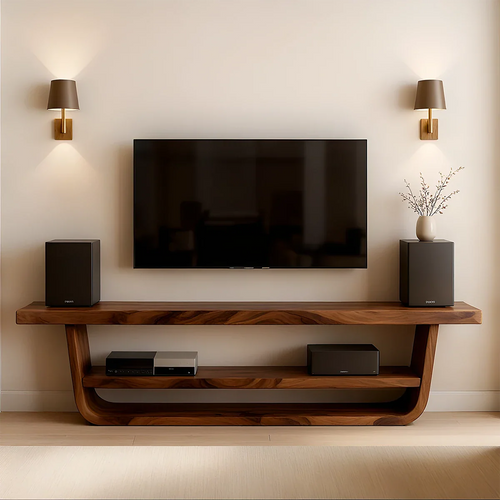 Solid Wood TV Stand with Open Frame Design and Display Shelving - ArborisWood
