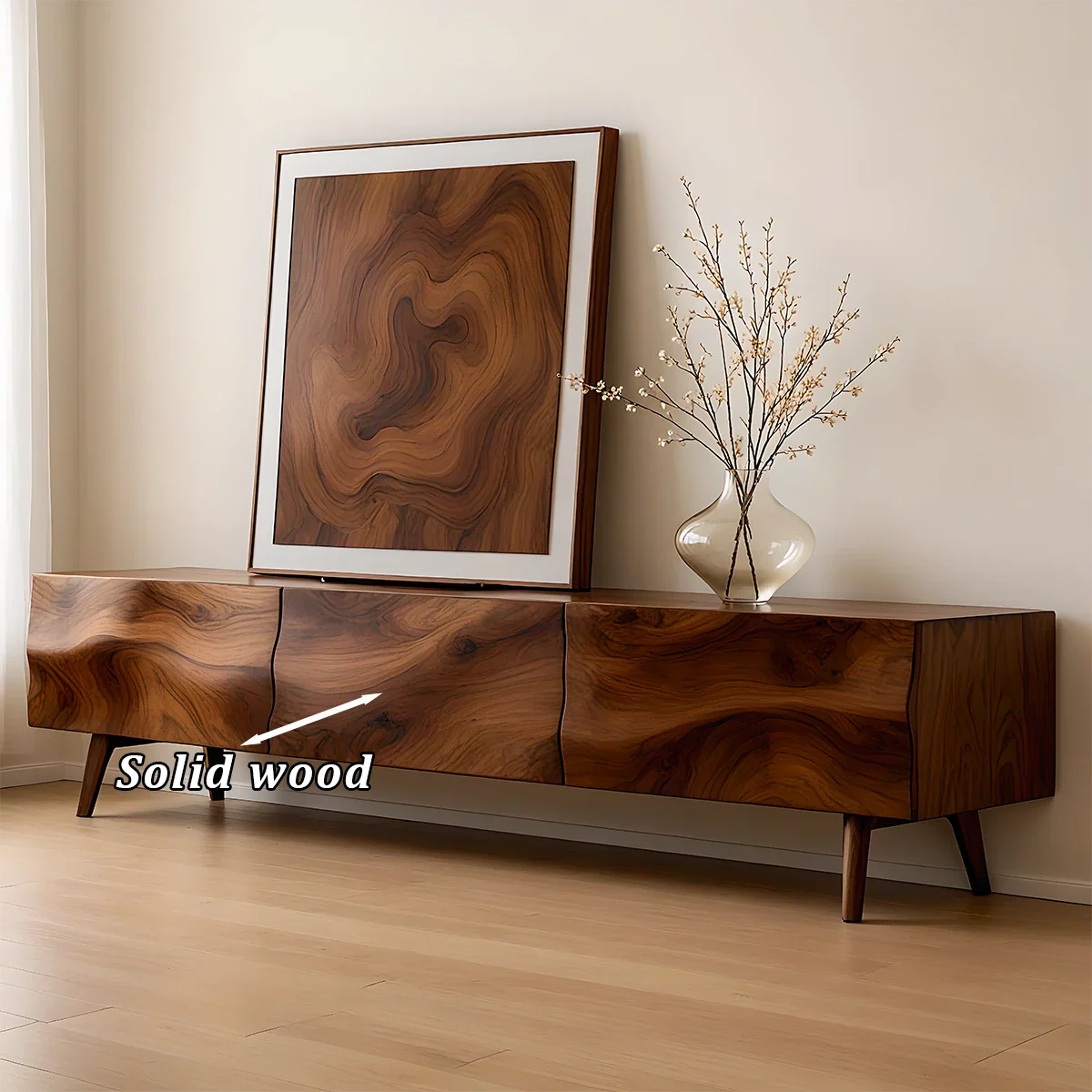 Solid Wood TV Stand with Sculpted Front Panels and Storage Compartments - ArborisWood - 10