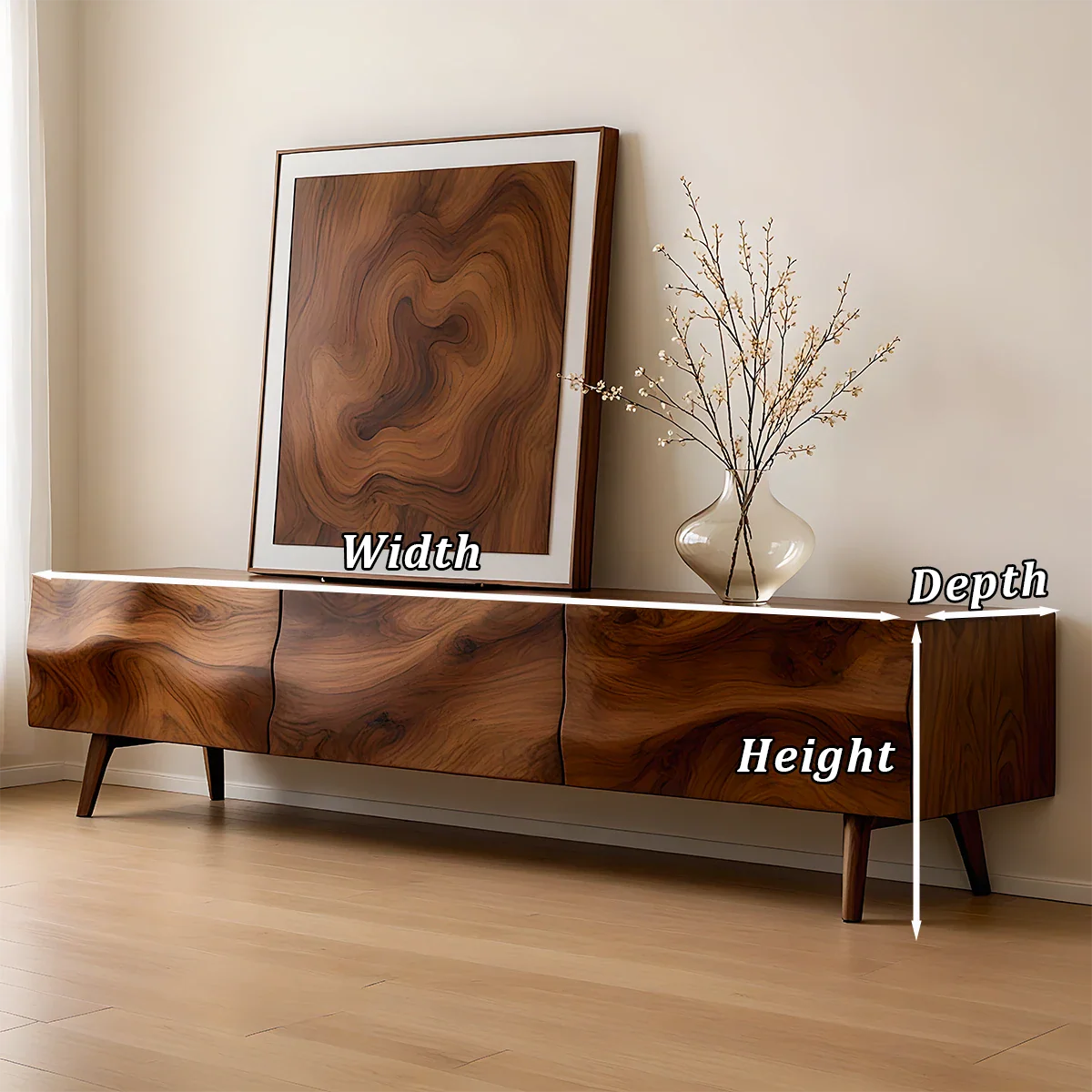 Solid Wood TV Stand with Sculpted Front Panels and Storage Compartments - ArborisWood - 11