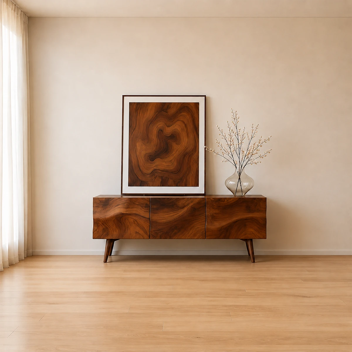 Solid Wood TV Stand with Sculpted Front Panels and Storage Compartments - ArborisWood - 12