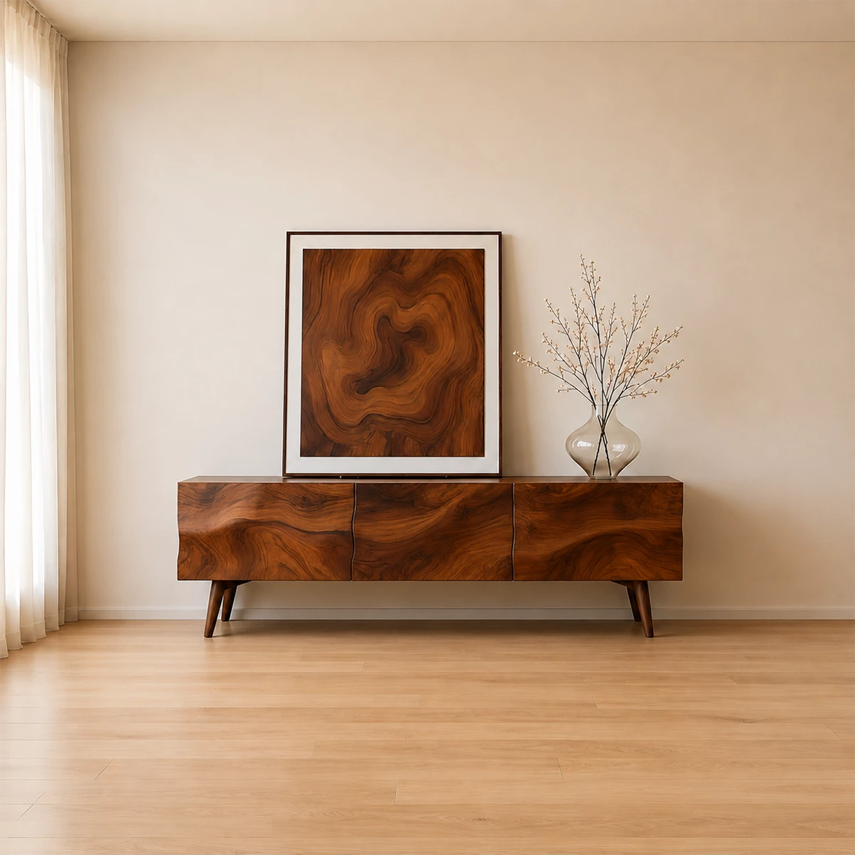 Solid Wood TV Stand with Sculpted Front Panels and Storage Compartments - ArborisWood - 13