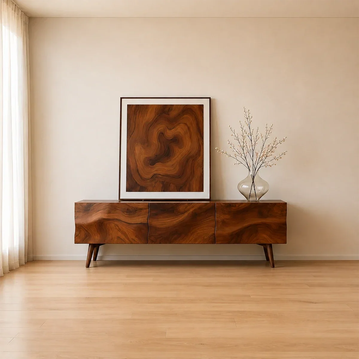 Solid Wood TV Stand with Sculpted Front Panels and Storage Compartments - Arboriswood - 13