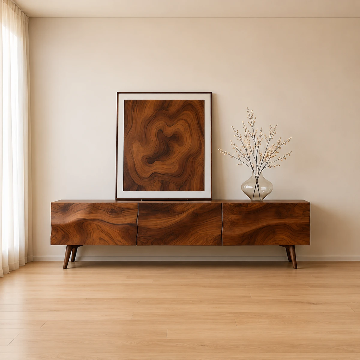 Solid Wood TV Stand with Sculpted Front Panels and Storage Compartments - ArborisWood - 15