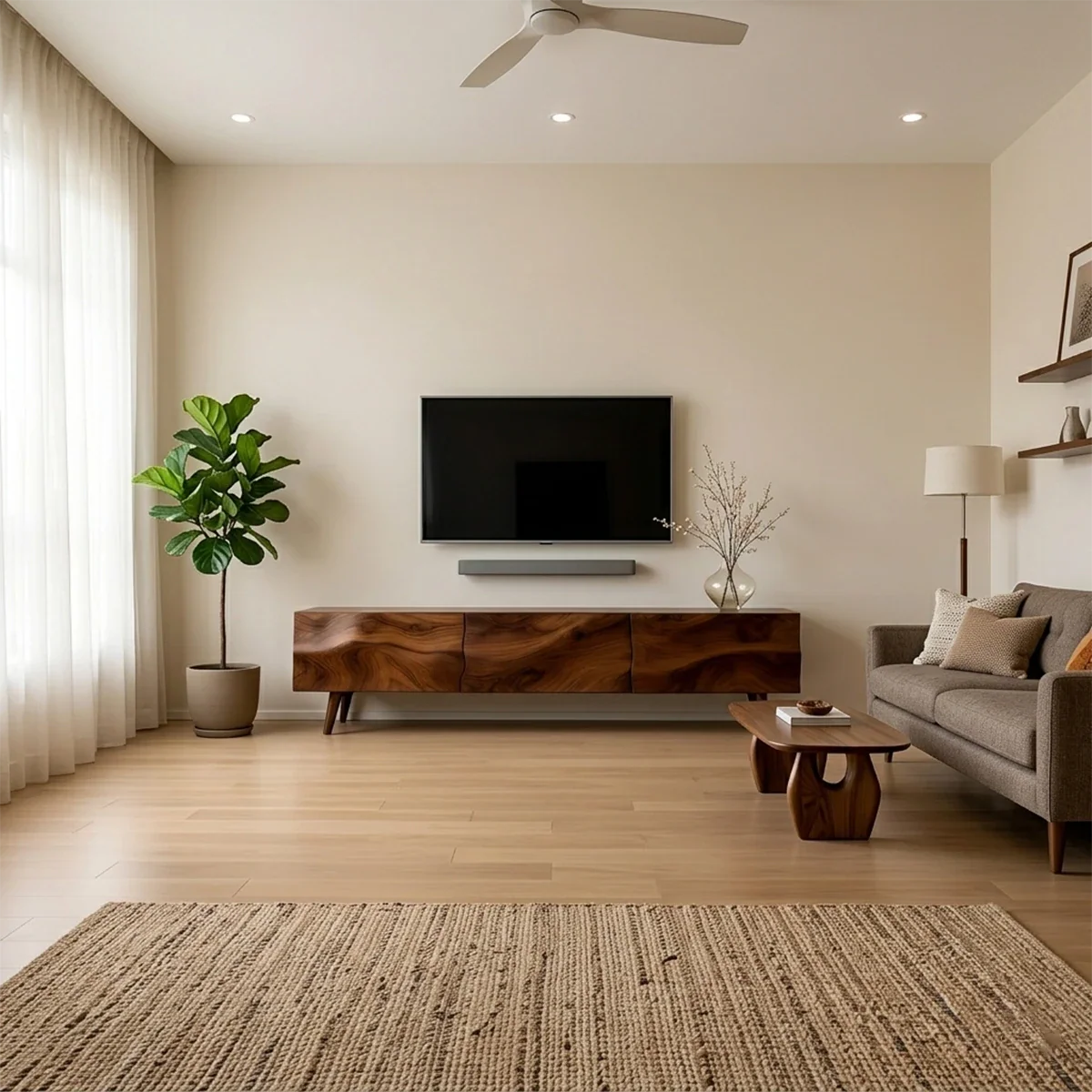 Solid Wood TV Stand with Sculpted Front Panels and Storage Compartments - ArborisWood - 2