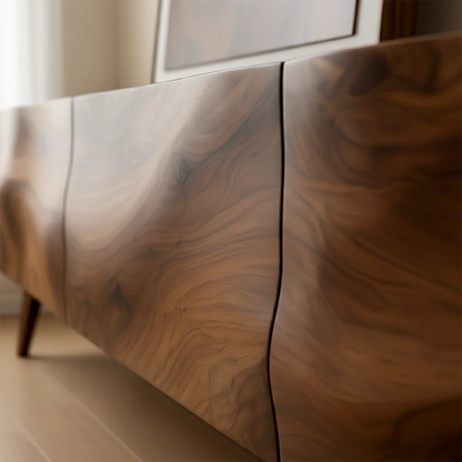 Solid Wood TV Stand with Sculpted Front Panels and Storage Compartments - ArborisWood - 3