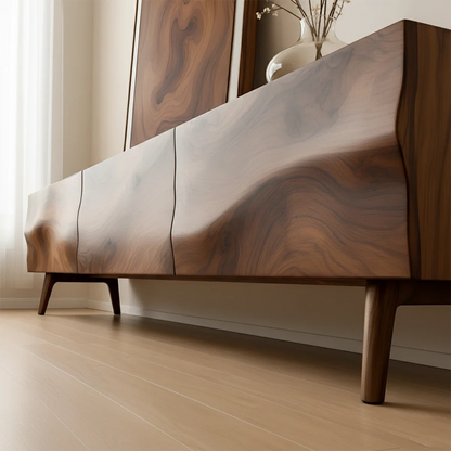 Solid Wood TV Stand with Sculpted Front Panels and Storage Compartments - ArborisWood - 4