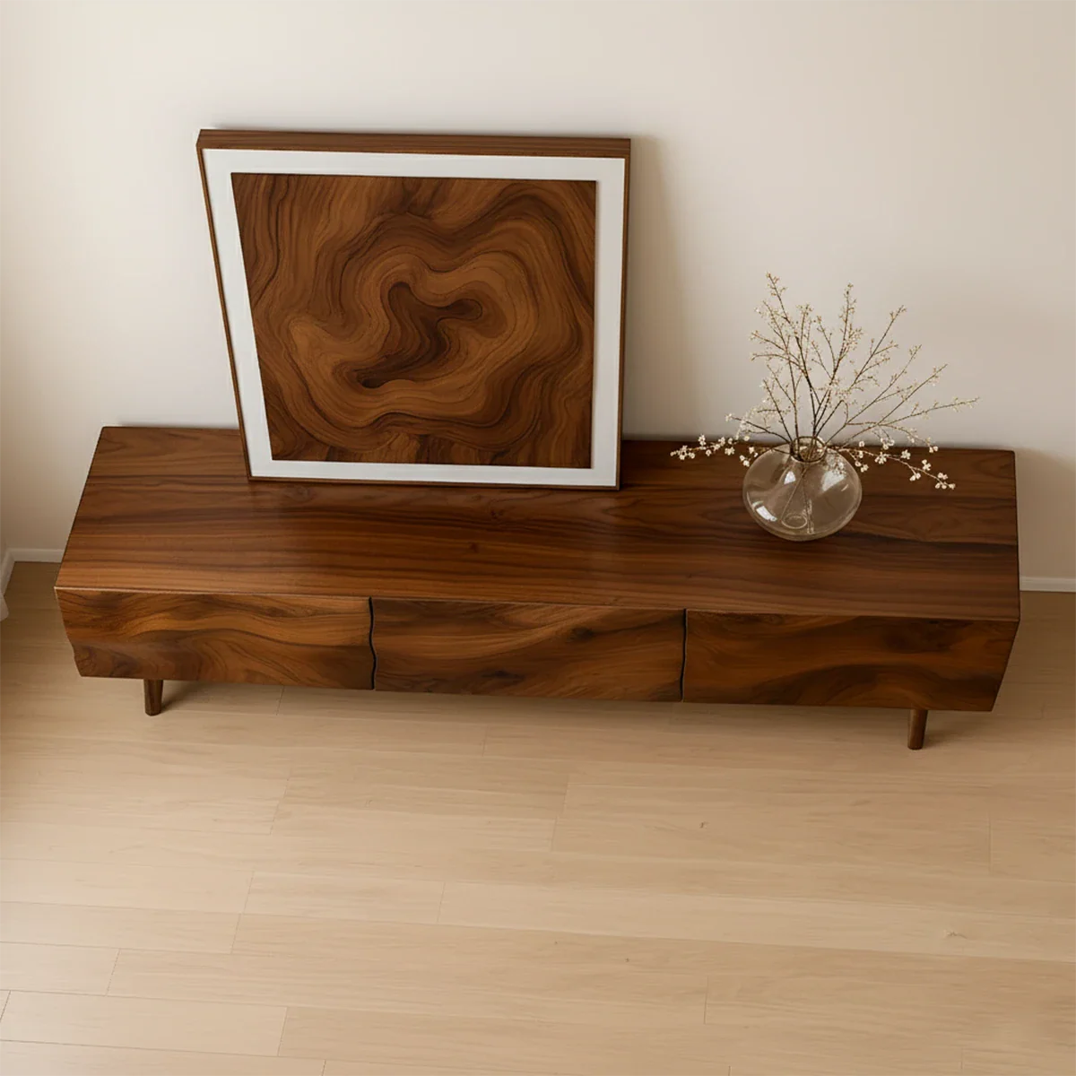 Solid Wood TV Stand with Sculpted Front Panels and Storage Compartments - ArborisWood - 5
