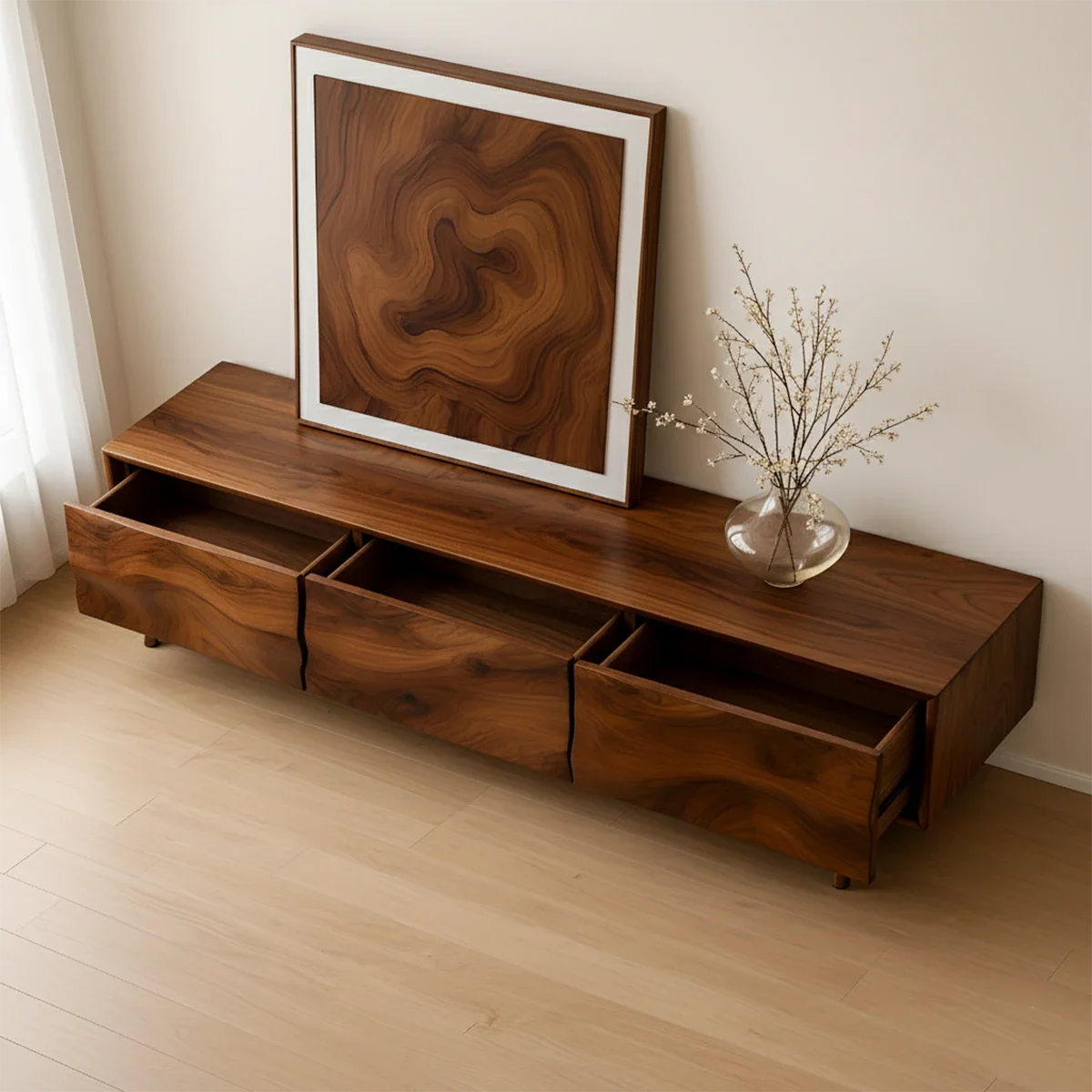 Solid Wood TV Stand with Sculpted Front Panels and Storage Compartments - ArborisWood - 6