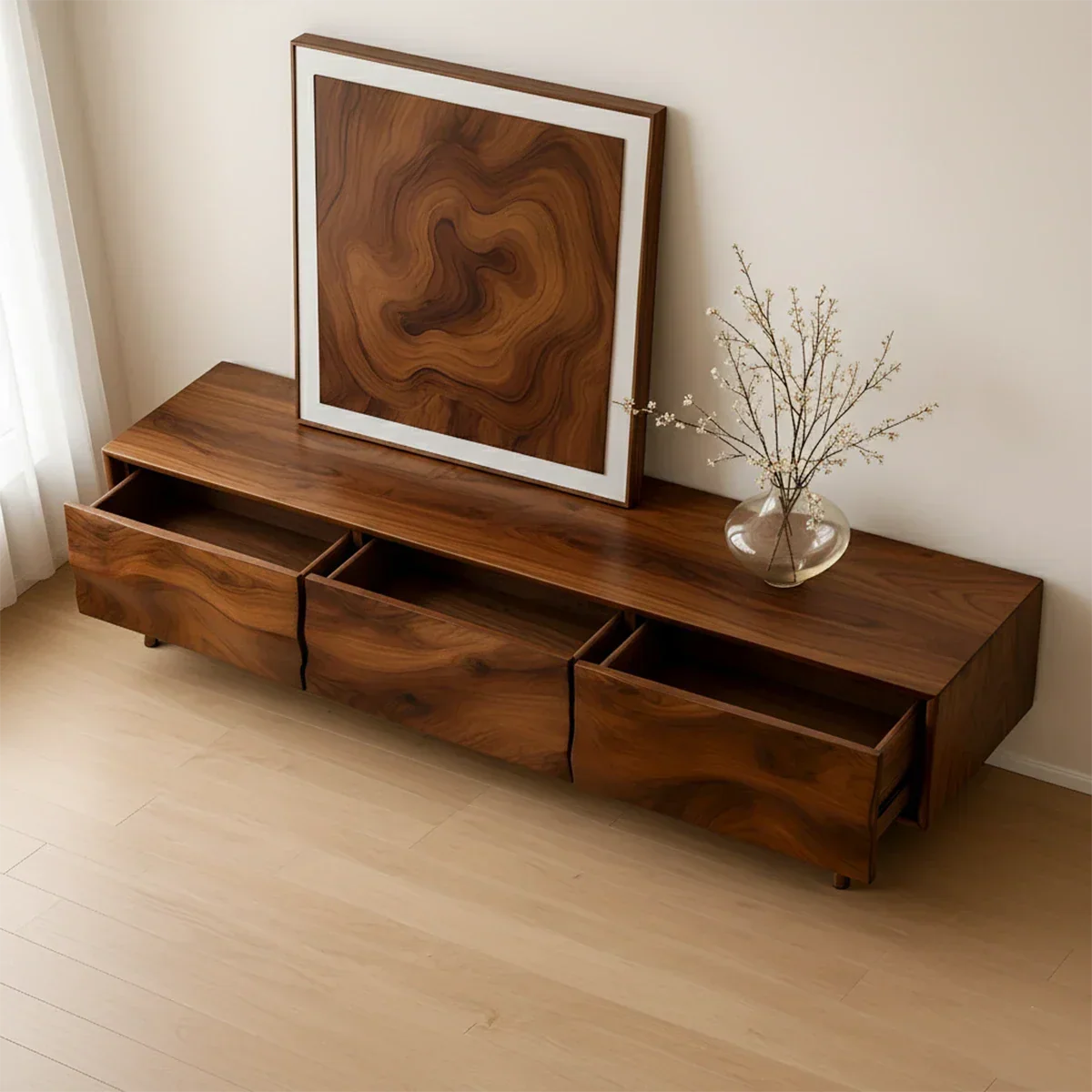 Solid Wood TV Stand with Sculpted Front Panels and Storage Compartments - Arboriswood - 6
