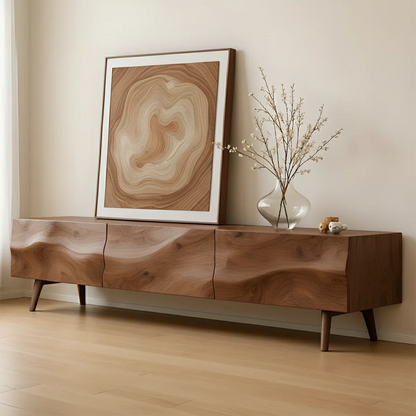 Solid Wood TV Stand with Sculpted Front Panels and Storage Compartments - ArborisWood - 7