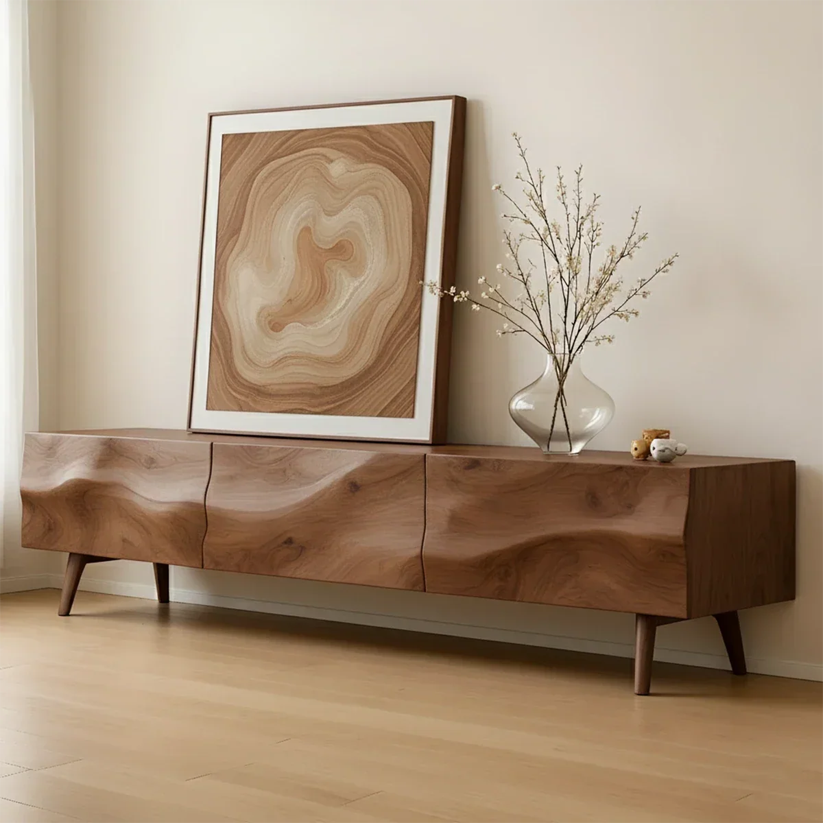 Solid Wood TV Stand with Sculpted Front Panels and Storage Compartments - Arboriswood - 7
