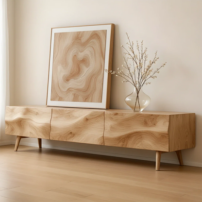 Solid Wood TV Stand with Sculpted Front Panels and Storage Compartments - ArborisWood - 8