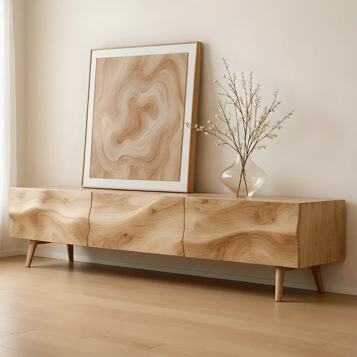Solid Wood TV Stand with Sculpted Front Panels and Storage Compartments - Arboriswood - 8