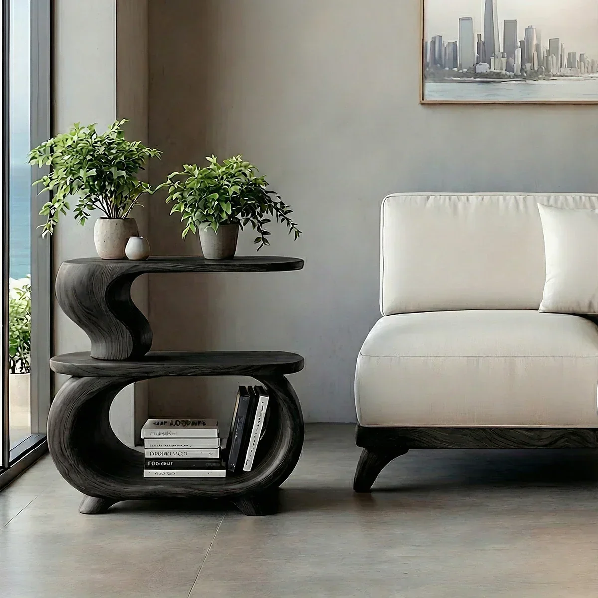 Solid Wood Two Tier Side Table with Open Shelves and Organic Form - ArborisWood - 8