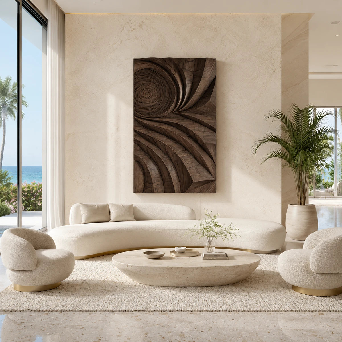 Layered sculpted forms give this decorative wall art a dramatic architectural presence