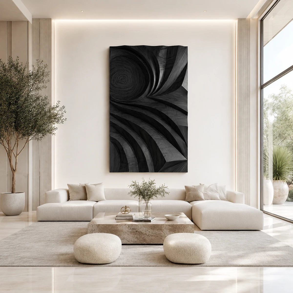 Expressive curved channels shape this modern wall sculpture into a striking centerpiece