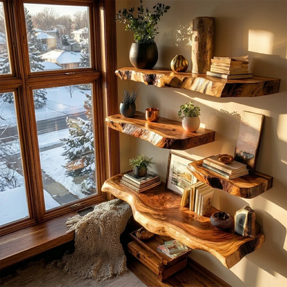 Staggered Floating Shelf Solid Wood Wall Mounted Display Storage - ArborisWood - 4