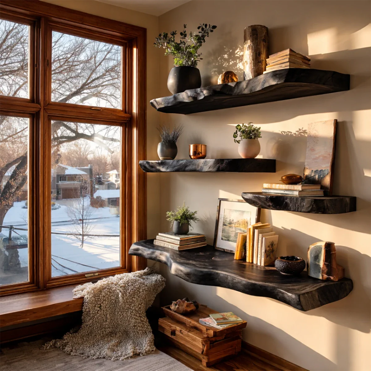 Staggered Floating Shelf Solid Wood Wall Mounted Display Storage - ArborisWood - 7