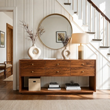 Statement Natural Solid Wood Console Table With Six Drawers and Shelf - Arboriswood - 13