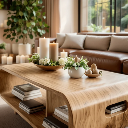 Storage Coffee Table – Solid Wood Curved Design with Built-In Handle - ArborisWood - 3