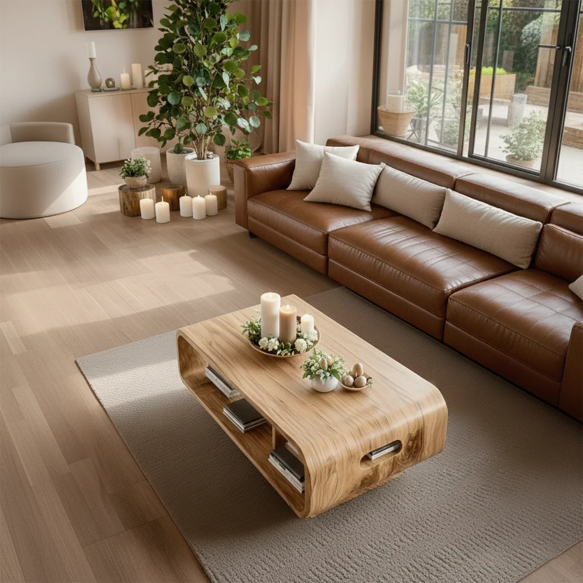 Storage Coffee Table – Solid Wood Curved Design with Built-In Handle - ArborisWood - 4