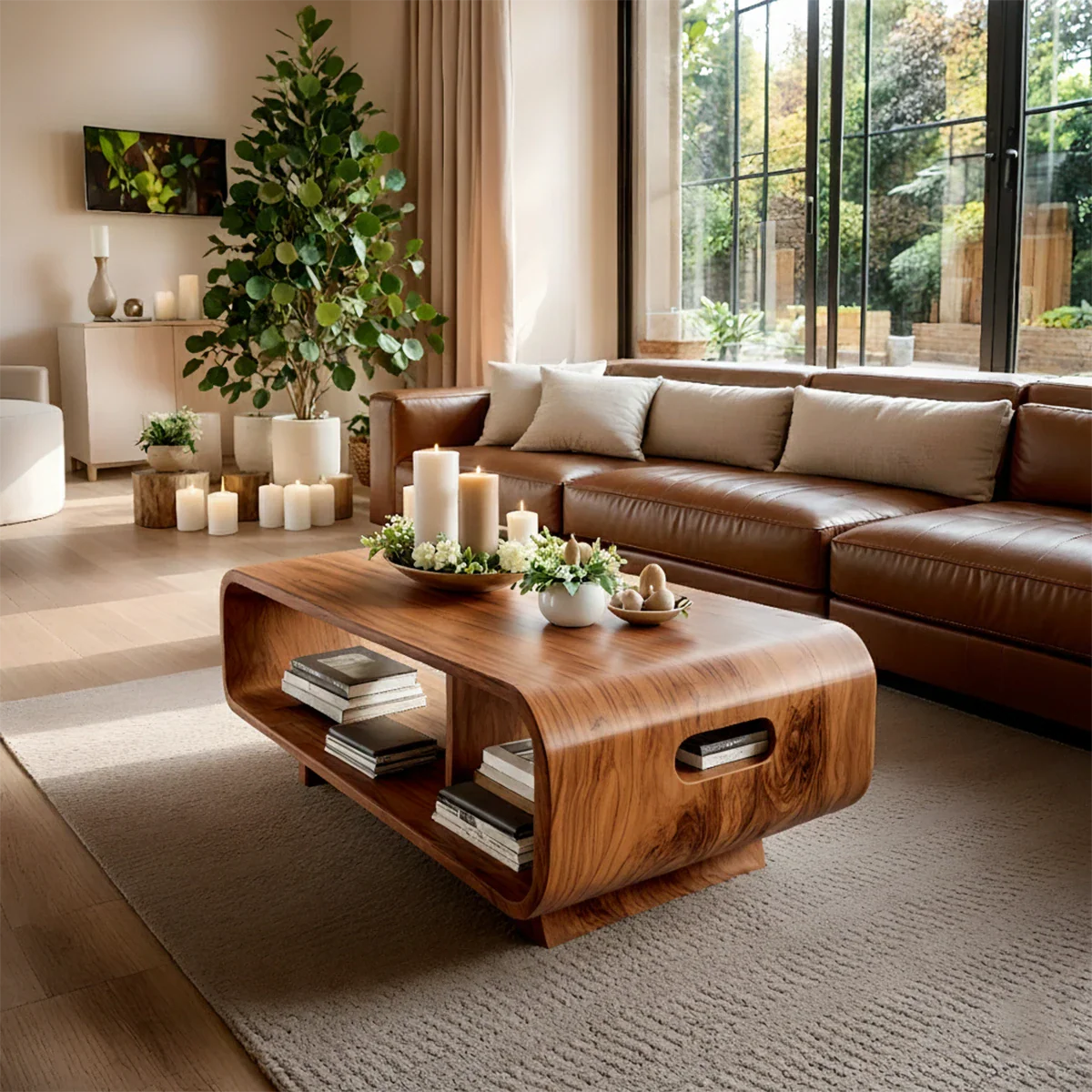 Storage Coffee Table – Solid Wood Curved Design with Built-In Handle - ArborisWood - 5