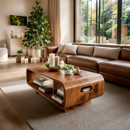 Storage Coffee Table – Solid Wood Curved Design with Built-In Handle - ArborisWood - 5