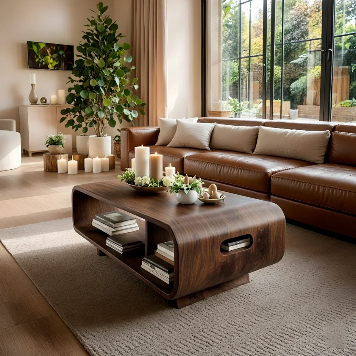 Storage Coffee Table – Solid Wood Curved Design with Built-In Handle - ArborisWood - 6