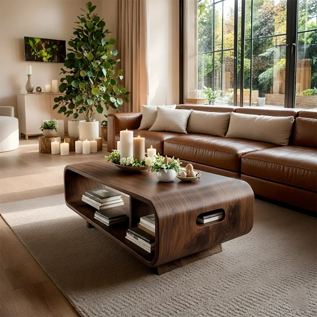 Storage Coffee Table – Solid Wood Curved Design with Built-In Handle - Arboriswood - 6