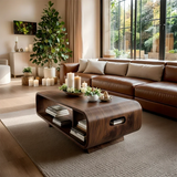 Storage Coffee Table – Solid Wood Curved Design with Built-In Handle - Arboriswood - 6