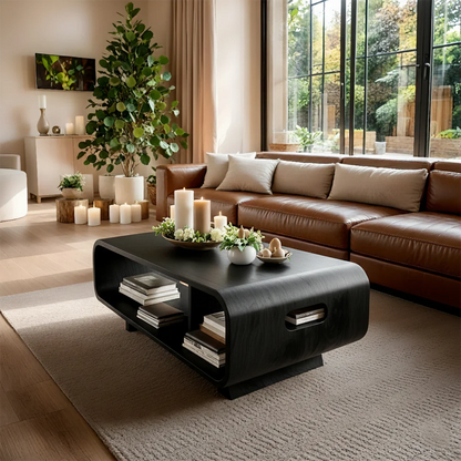 Storage Coffee Table – Solid Wood Curved Design with Built-In Handle - ArborisWood - 7