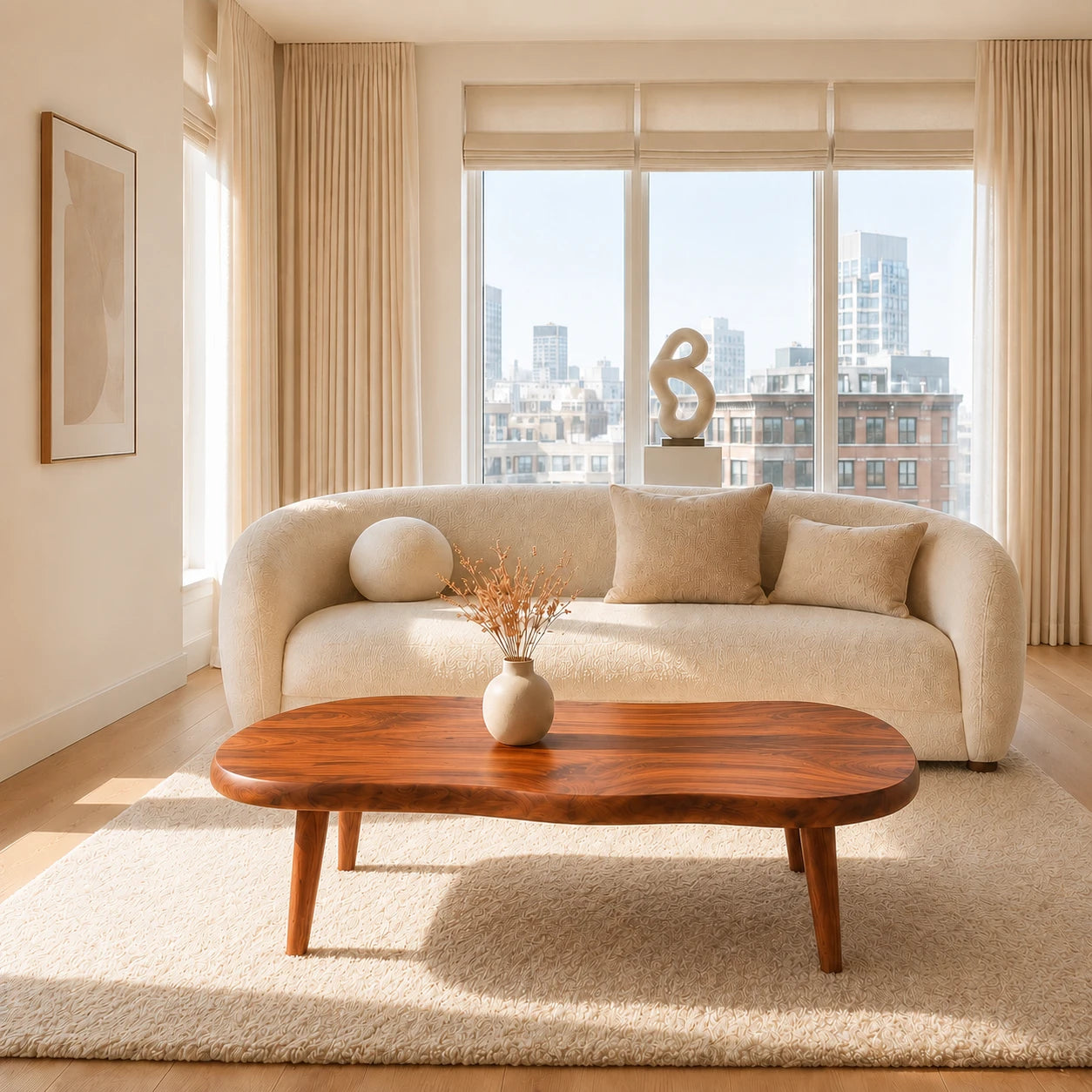 Premium coffee table with a sculpted top and slim legs for elegant modern interiors