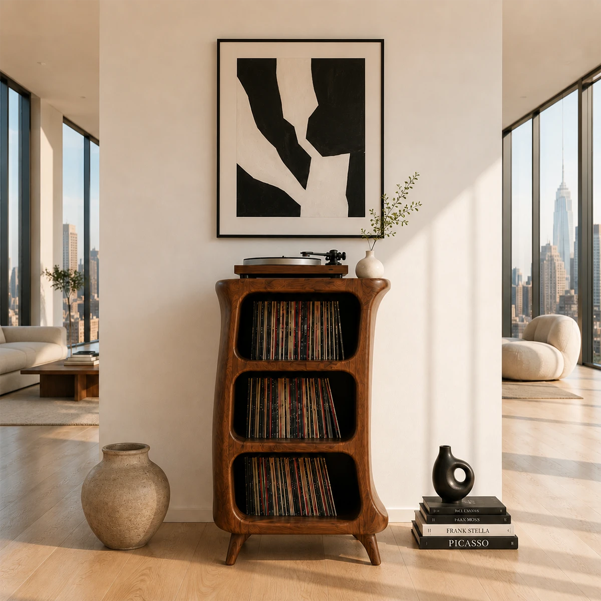 Sunlit Natural Solid Wood Vinyl Record Stand With Three Open Shelves - ArborisWood - 10