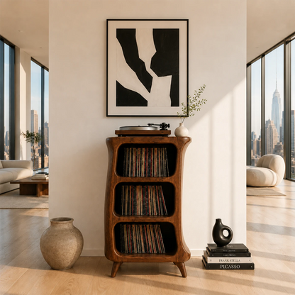 Sunlit Natural Solid Wood Vinyl Record Stand With Three Open Shelves - ArborisWood - 10
