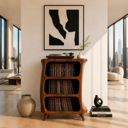 Sunlit Natural Solid Wood Vinyl Record Stand With Three Open Shelves - ArborisWood - 11