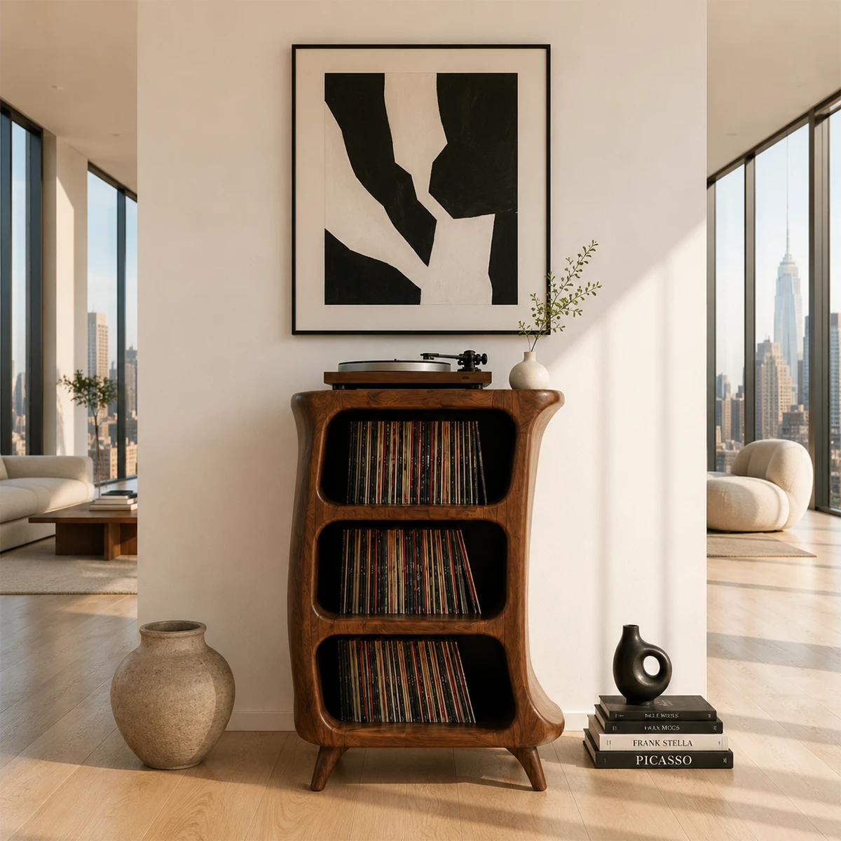 Sunlit Natural Solid Wood Vinyl Record Stand With Three Open Shelves - ArborisWood - 3