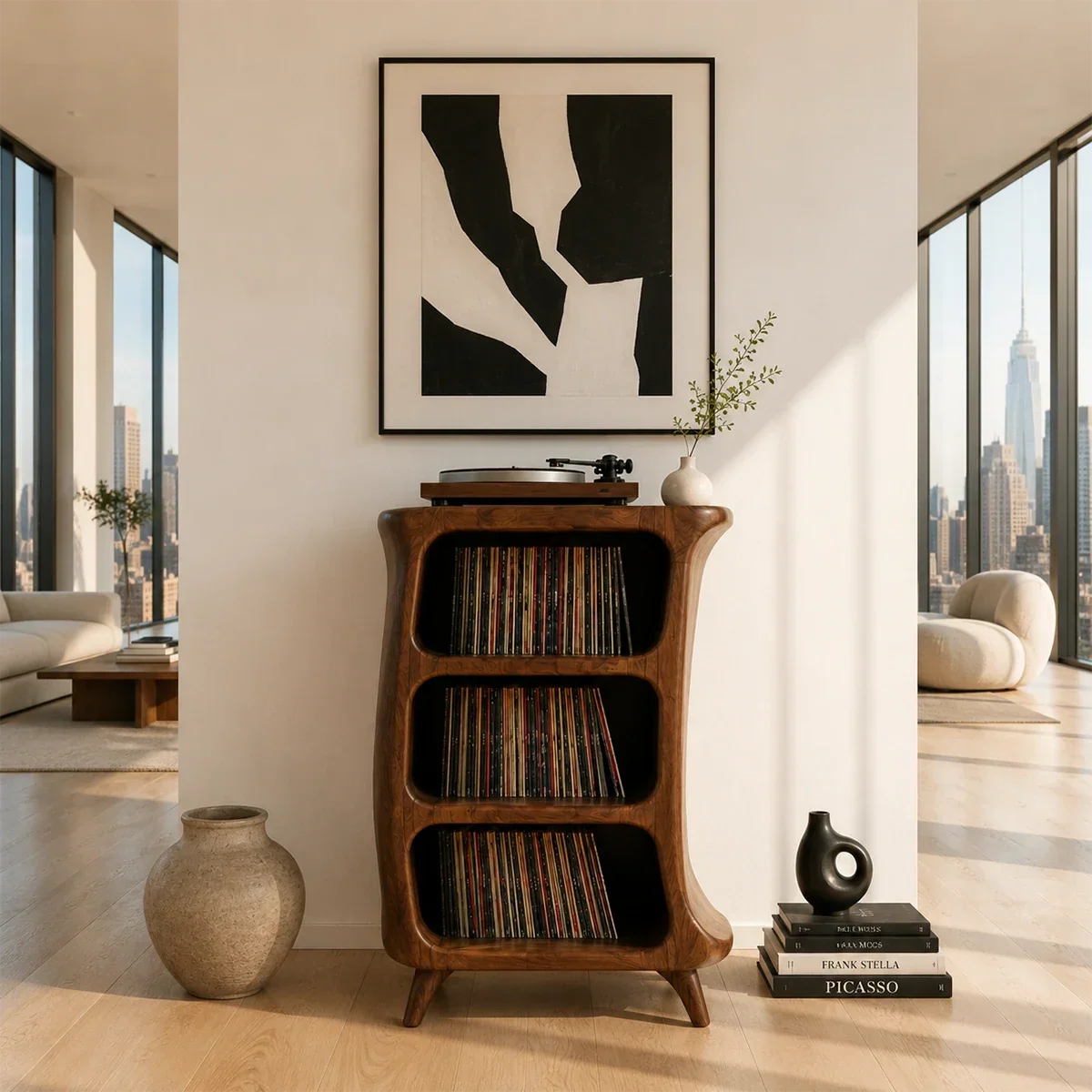 Sunlit Natural Solid Wood Vinyl Record Stand With Three Open Shelves - Arboriswood - 3