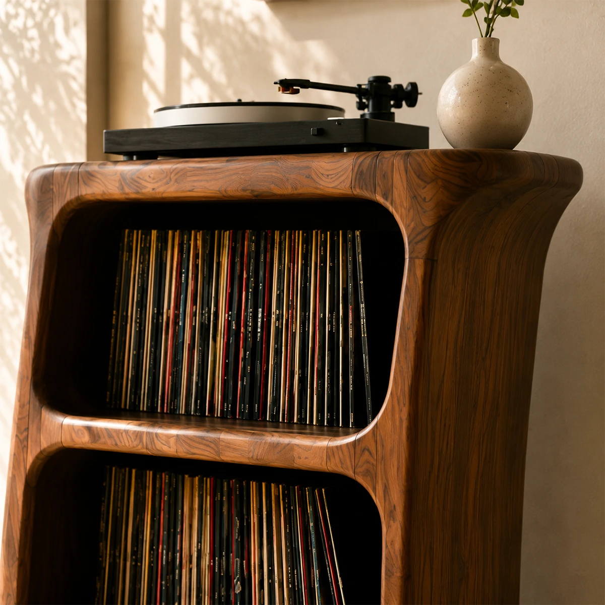 Sunlit Natural Solid Wood Vinyl Record Stand With Three Open Shelves - ArborisWood - 4