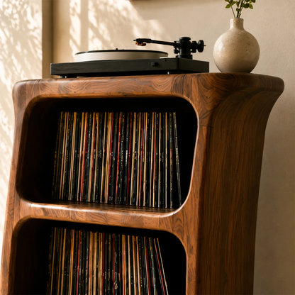 Sunlit Natural Solid Wood Vinyl Record Stand With Three Open Shelves - ArborisWood - 4