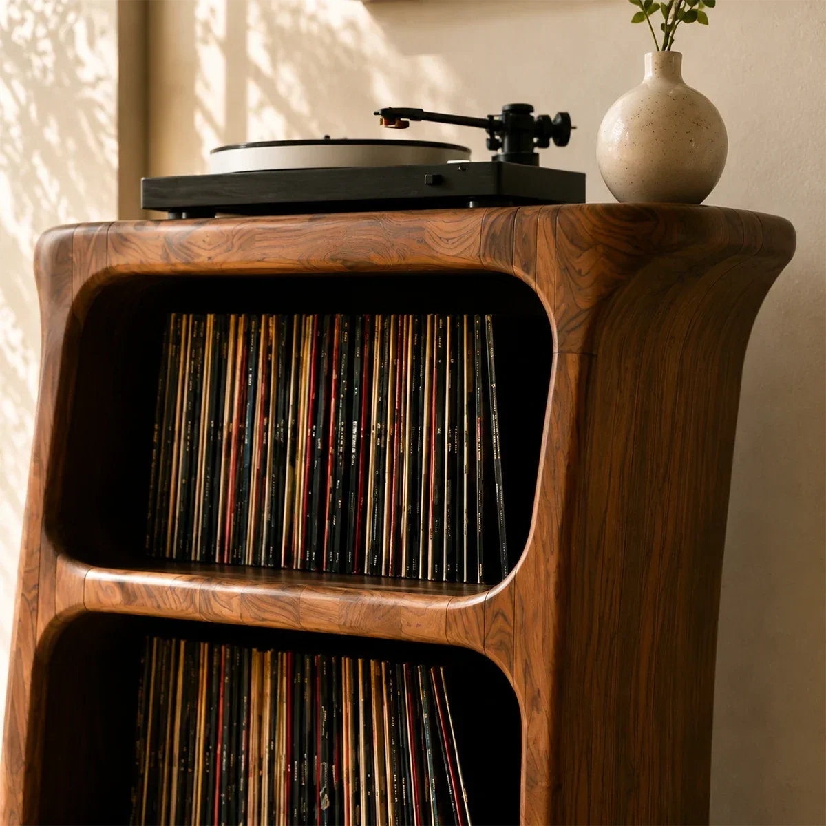 Sunlit Natural Solid Wood Vinyl Record Stand With Three Open Shelves - Arboriswood - 4