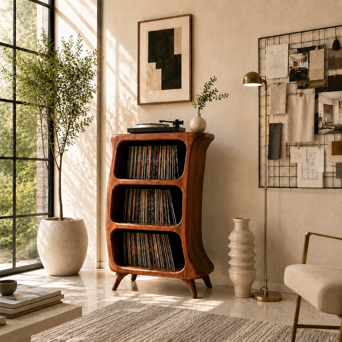 Sunlit Natural Solid Wood Vinyl Record Stand With Three Open Shelves - ArborisWood - 6