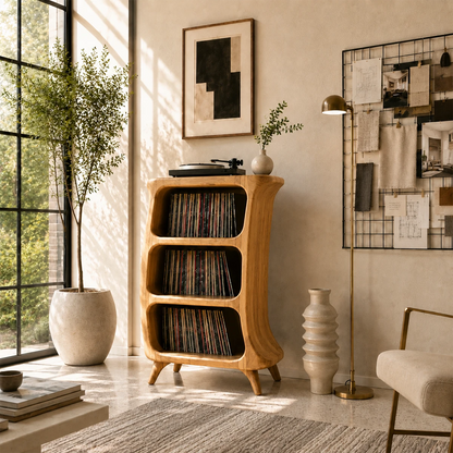 Sunlit Natural Solid Wood Vinyl Record Stand With Three Open Shelves - ArborisWood - 7