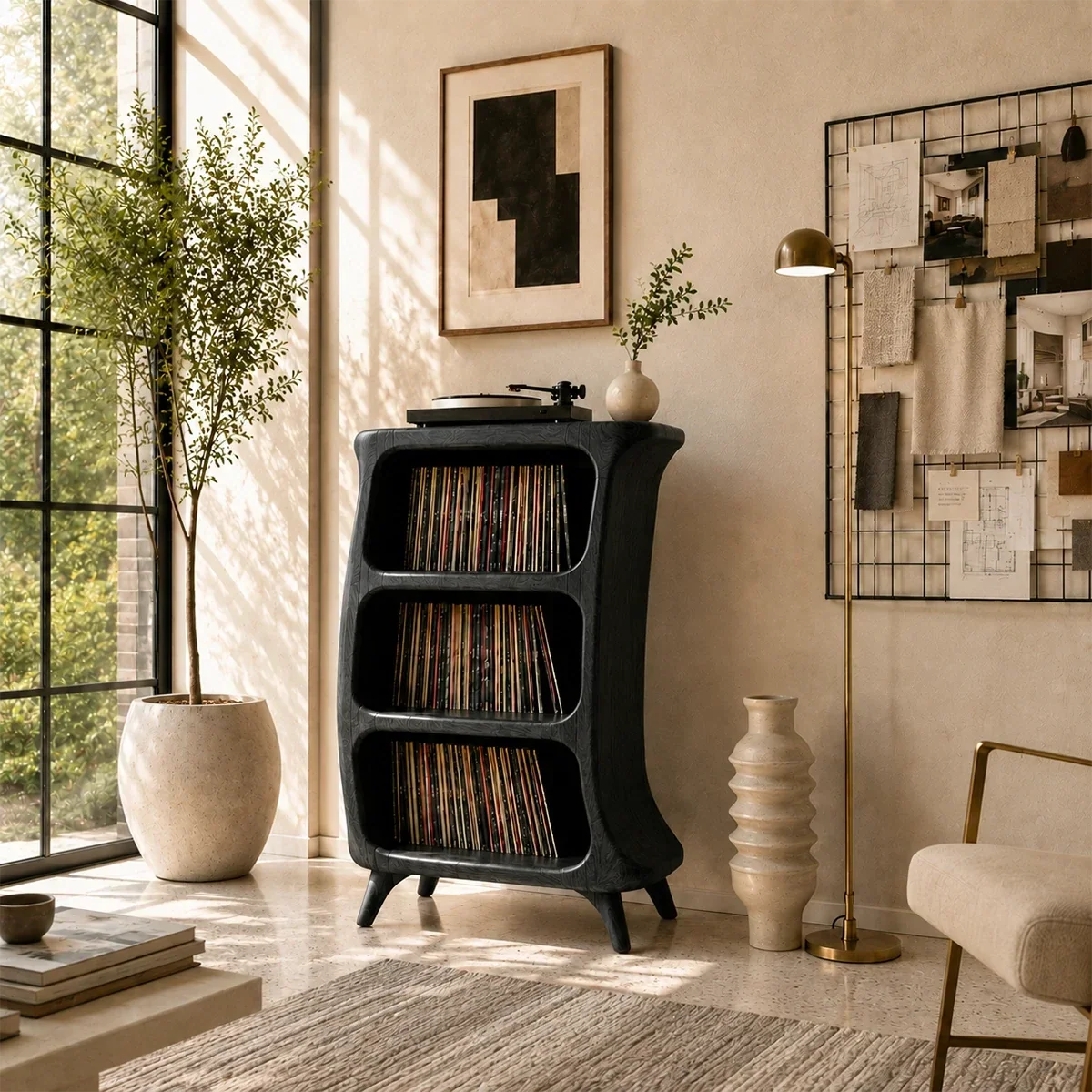 Sunlit Natural Solid Wood Vinyl Record Stand With Three Open Shelves - Arboriswood - 8